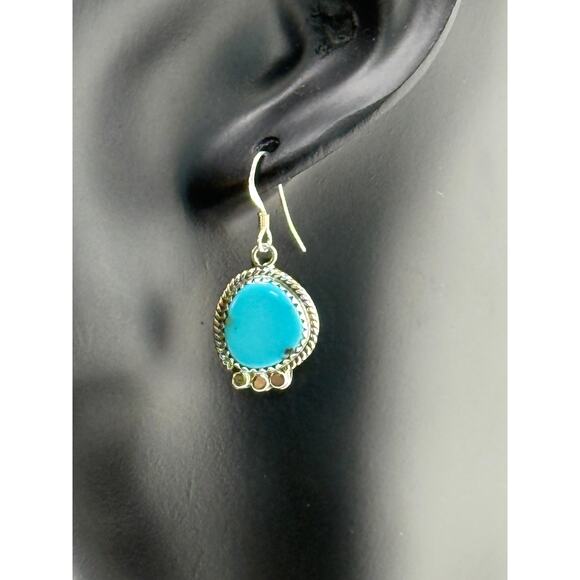 Turquoise Sterling Silver Dangle Drop Wire Earrings - Picture 1 of 3